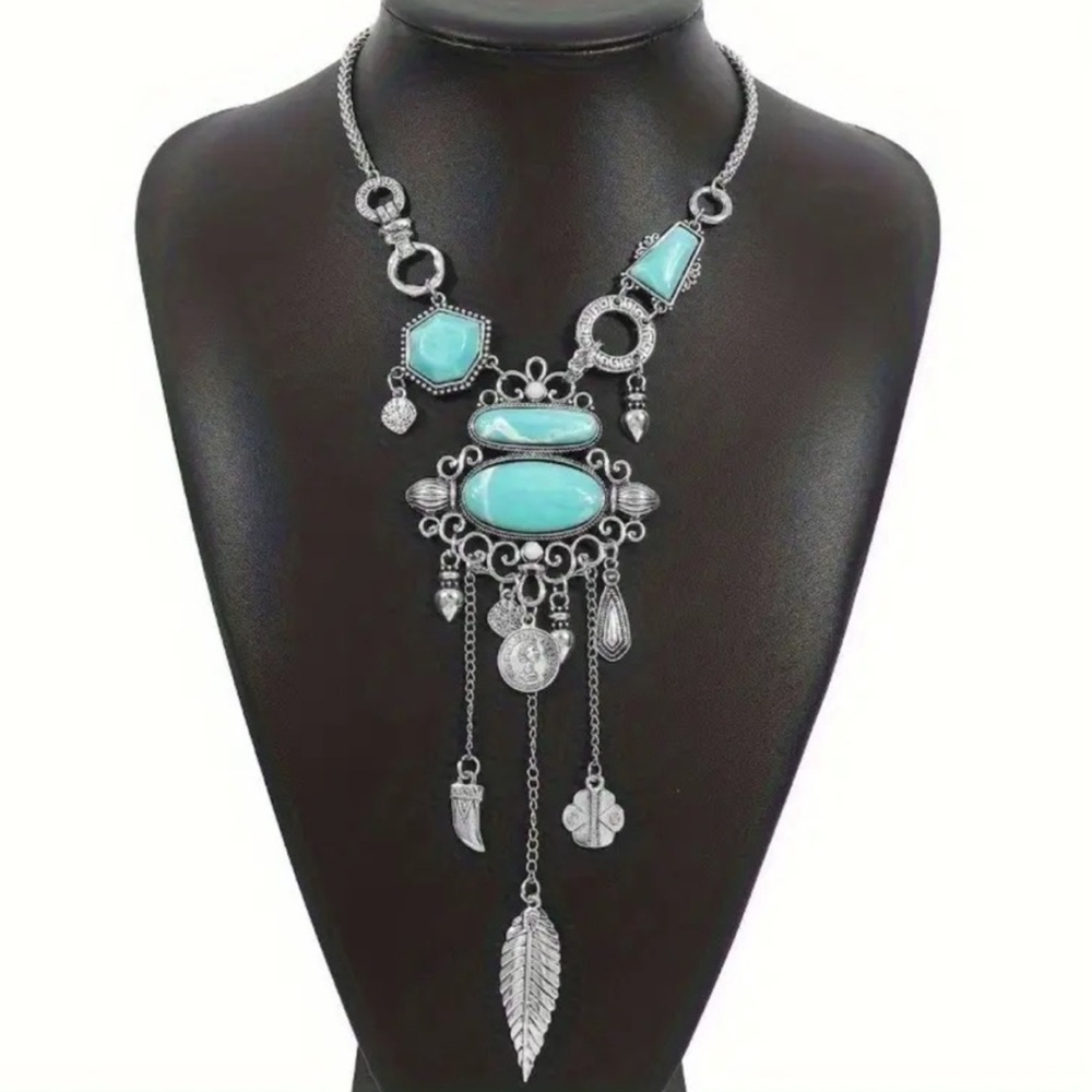 Layered Turquoise and Silver Statement Necklace